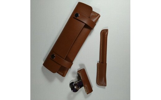 HA0959_革職人が作る本革ステーショナリー３点セット（ペンケース・クリップ・ボールペンカバー）【CAFE&LEATHERDii】