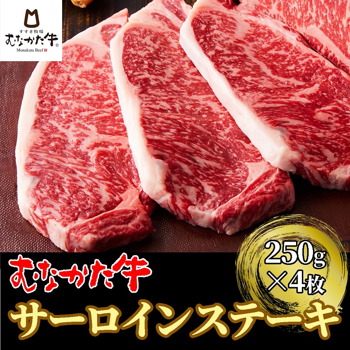 HA1262_むなかた牛サーロインステーキ 1kg(250g×4枚)【すすき牧場】