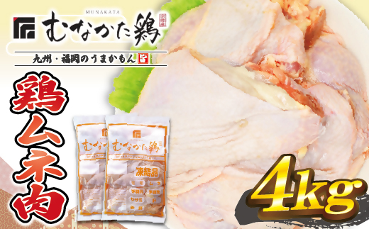 HA1419_宗像産ブランド鶏【むなかた鶏】ムネ肉4kg（平飼い）【JAほたるの里】