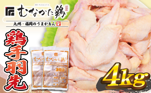 HA1422_宗像産ブランド鶏【むなかた鶏】手羽先4kg（平飼い）【JAほたるの里】