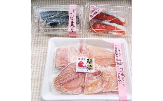 HA1505_鯛将　塩こうじ漬け３種詰合せ（鮭２切、サバ２切、真鯛４切）【道の駅むなかた】