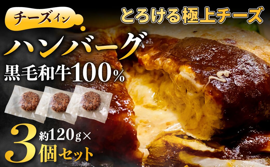 HA1547＿黒毛和牛100%チーズインハンバーグ(約120g×3Pセット)【FLOWER】