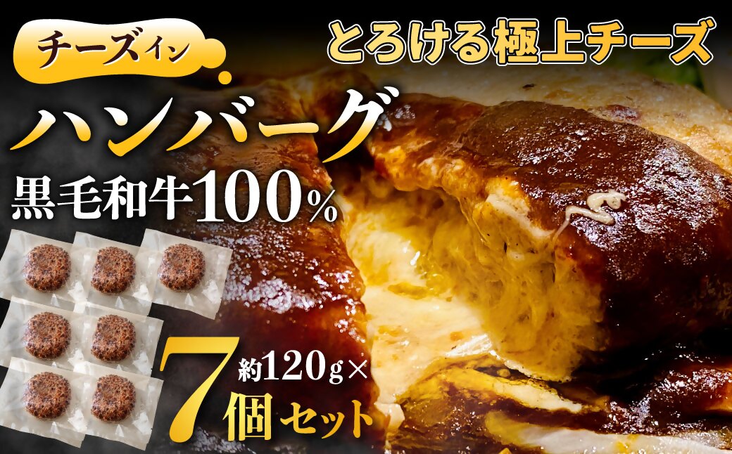 HA1548＿黒毛和牛100%チーズインハンバーグ(約120g×7Pセット)【FLOWER】