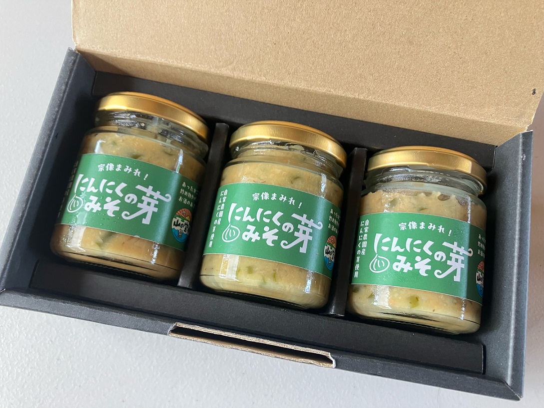 HA1553_にんにくの芽みそ 120g×3本（自然栽培のにんにくシリーズ）【山の宝や】