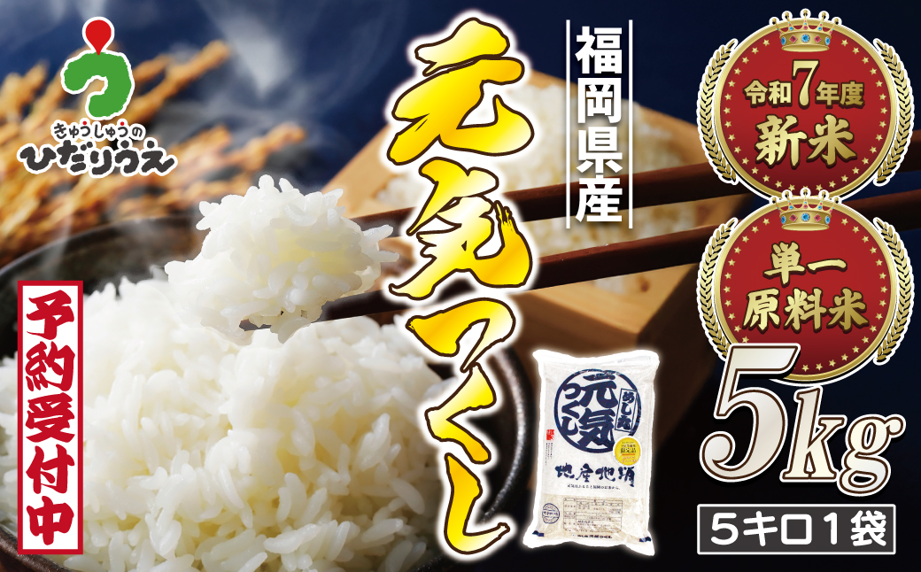 HA1788_令和7年産 新米先行予約！JAよりお届け！福岡県ブランド米「元気つくし」5kg【ほたるの里】