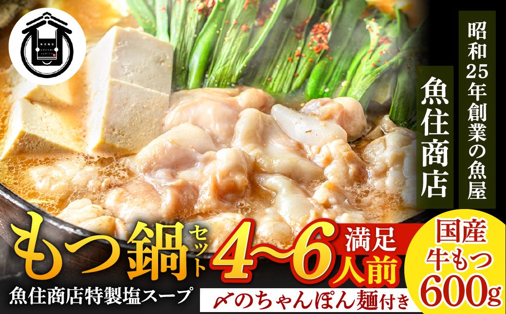 HA2000_魚住商店特製 国産牛もつ使用 塩もつ鍋セット(4～6人前)【魚住商店】