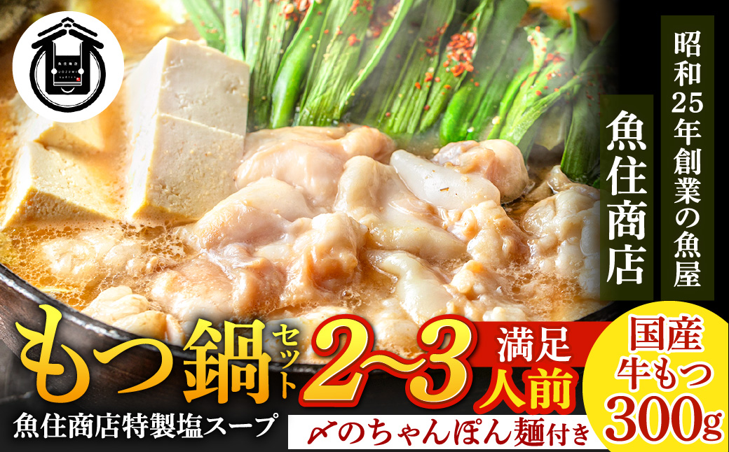 HA2018_魚住商店特製 国産牛もつ使用 塩もつ鍋セット(2～3人前)【魚住商店】