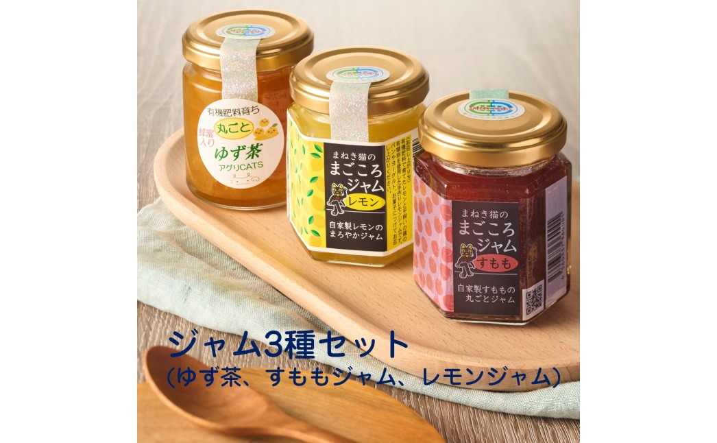 HA2079_栽培期間中農薬不使用 自家製有機肥料で育つ果実の 手作りジャム3種（ゆず茶・すもも・レモン）【アグリCATS】