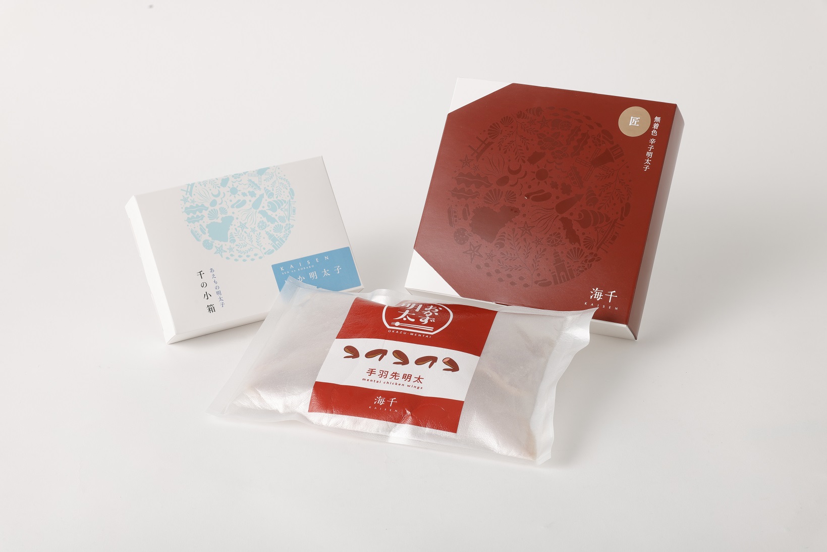 HA0344_うまかもんセット(樽入り無着色辛子明太子「匠」・いか明太子・手羽先明太子)【海千】