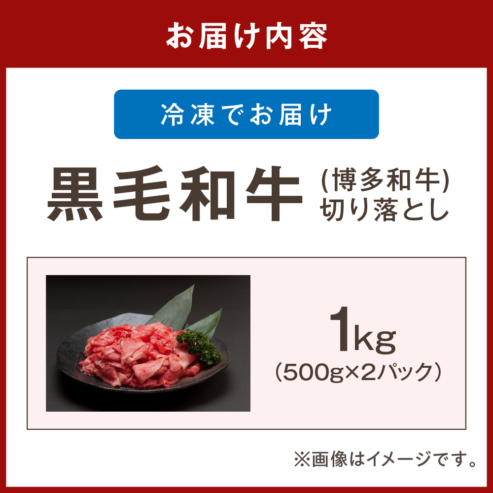 HA0726_黒毛和牛 (博多和牛) 赤身 切り落とし1kg（500g×2パック）【伊豆丸商店】