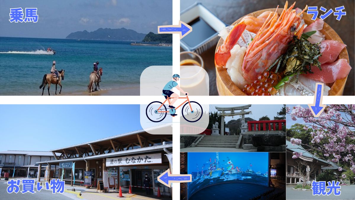 HA1869_海風と神話を感じるサイクル&ビーチ乗馬・1名〜日帰り【観光創造DMOむなかた】