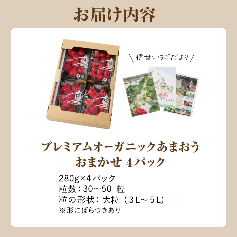 HA1019_オーガニックあまおう 「いせいちご」 おまかせ4パック(大粒)【伊世いちご畑】