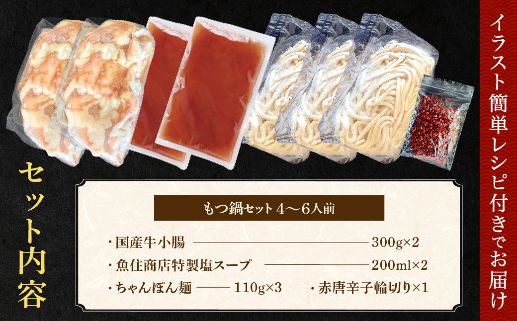 HA2000_魚住商店特製 国産牛もつ使用 塩もつ鍋セット(4~6人前)【魚住商店】