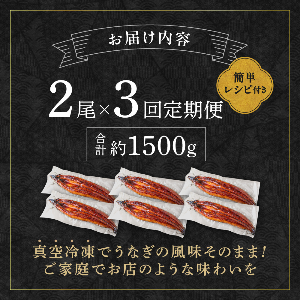 HB0223_【3回定期便】うなぎ蒲焼き500g以上(250g以上×2尾)【魚住商店】