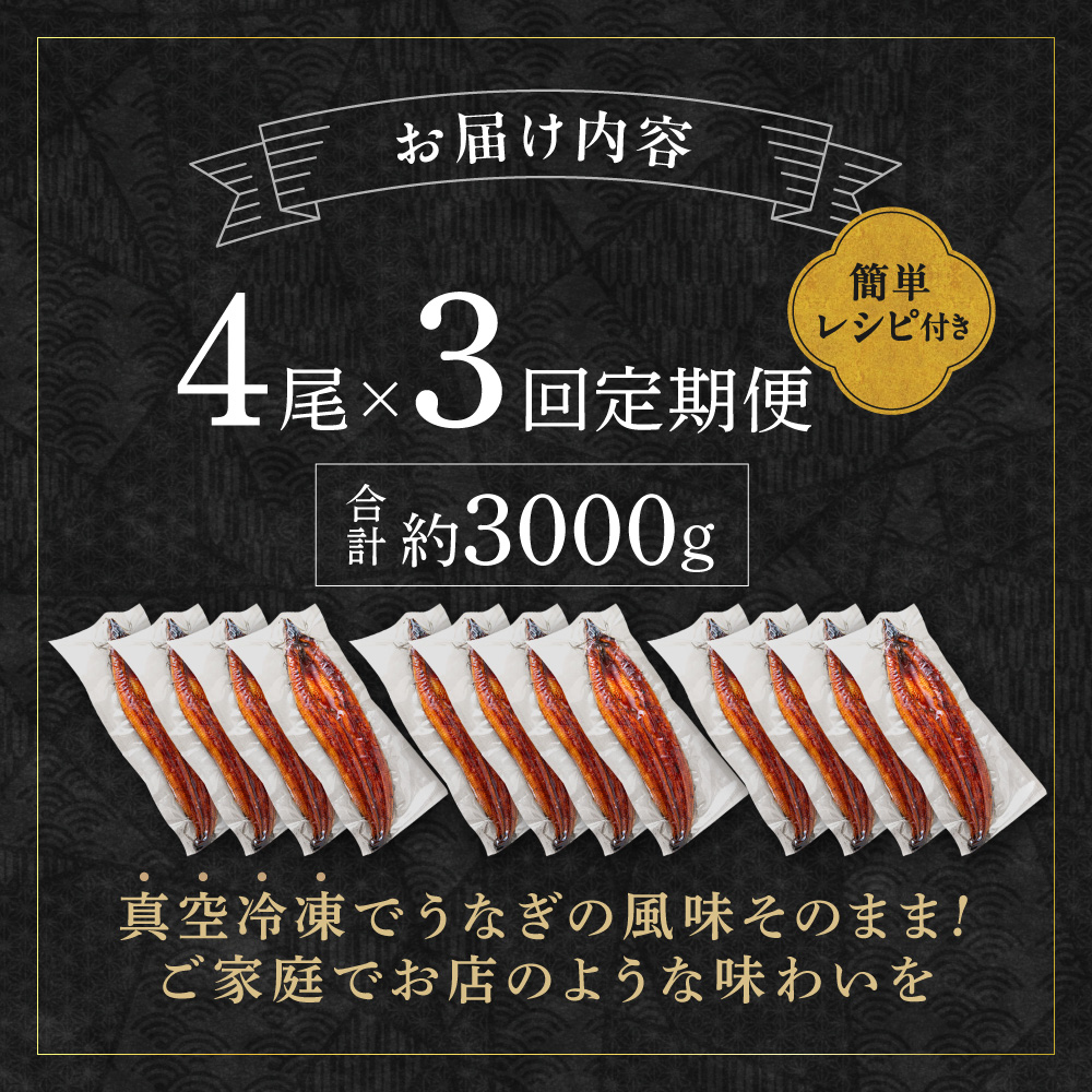 HB0225_【3回定期便】うなぎ蒲焼き1.0kg以上(250g以上×4尾)【魚住商店】