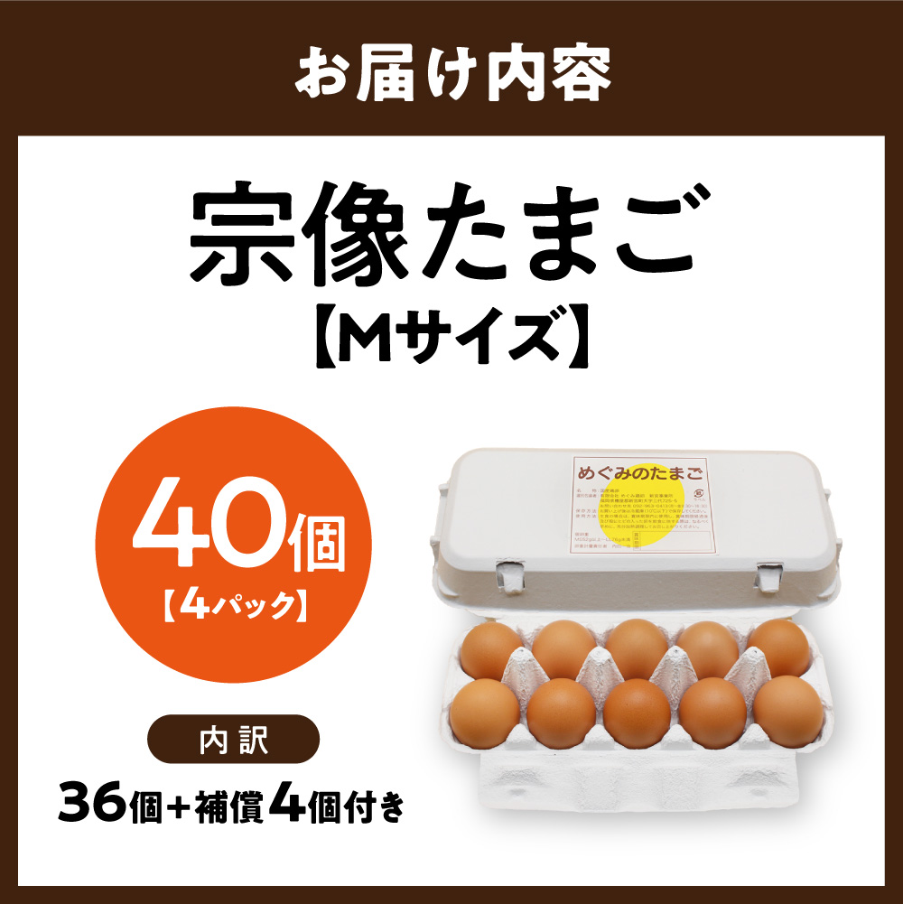 HA2098_新鮮 赤卵「宗像たまご」Mサイズ 40個(36個+補償4個)【JAほたるの里】